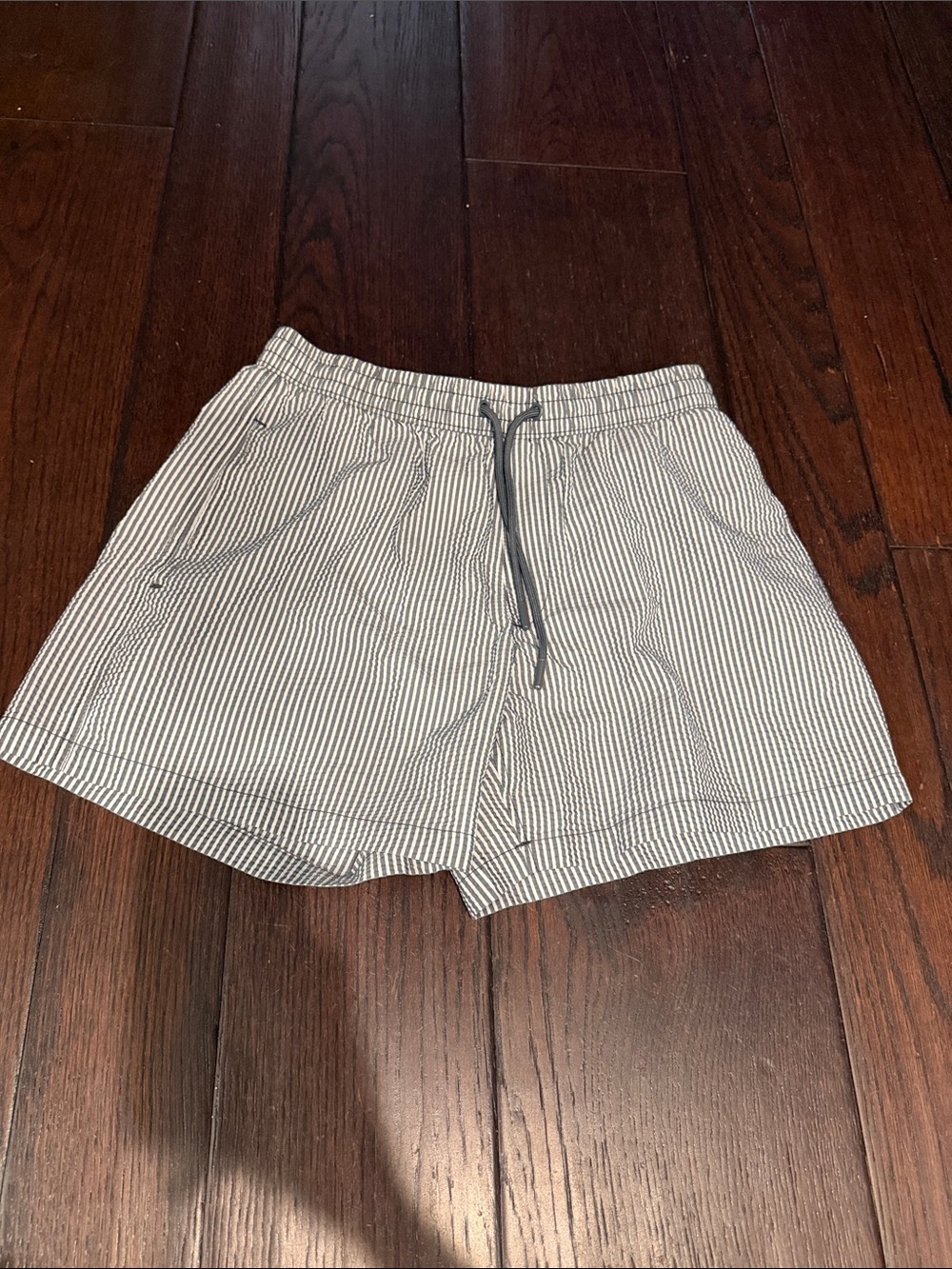 Zara Navy and White Striped Drawstring Shorts